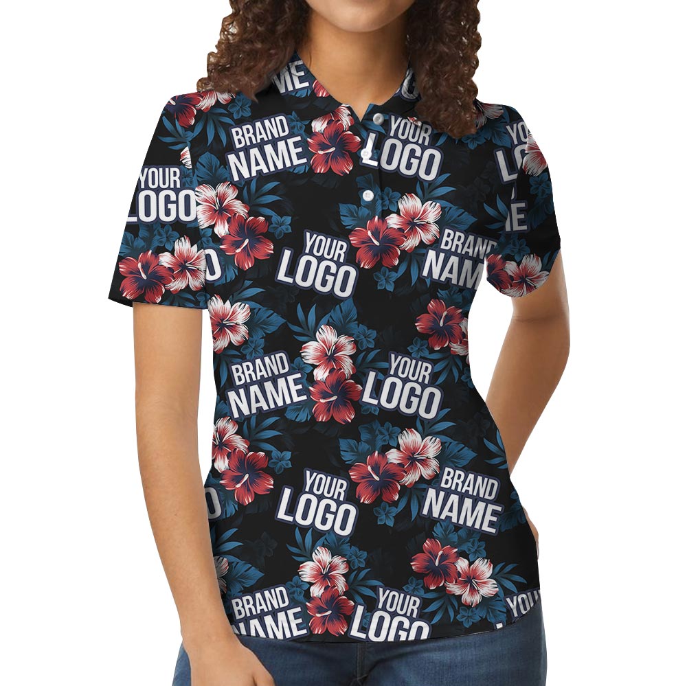 Navy Hibiscus Polo Shirt With Personalized Logo