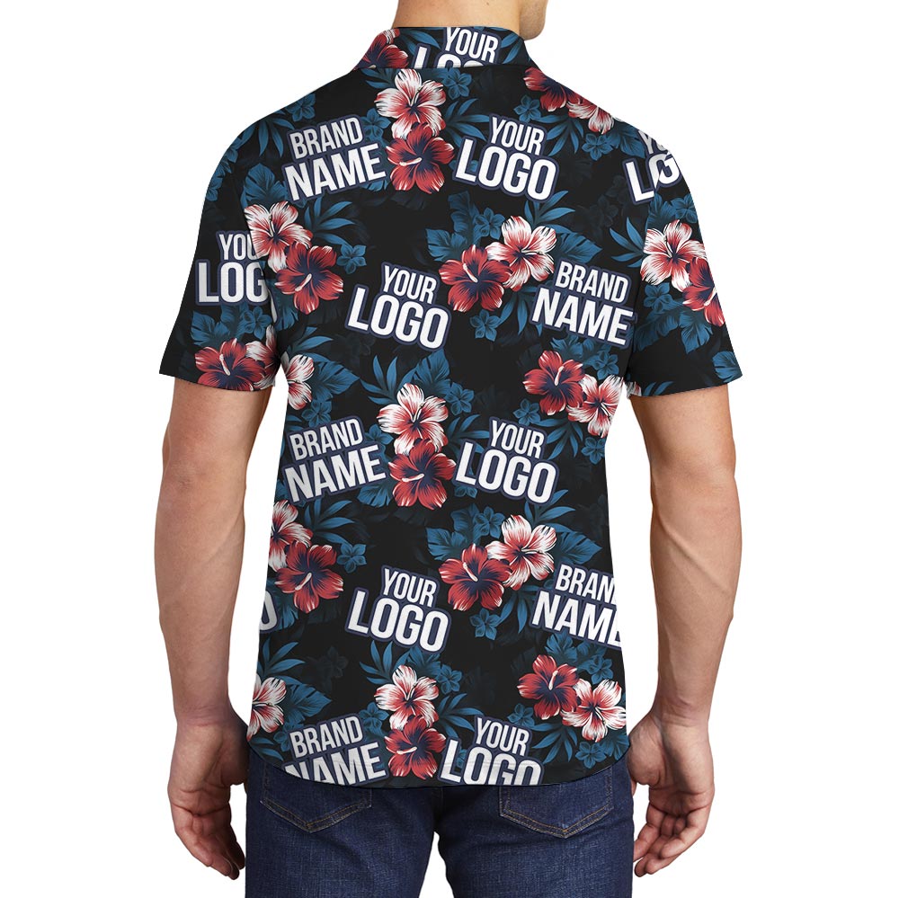 Navy Hibiscus Polo Shirt With Personalized Logo