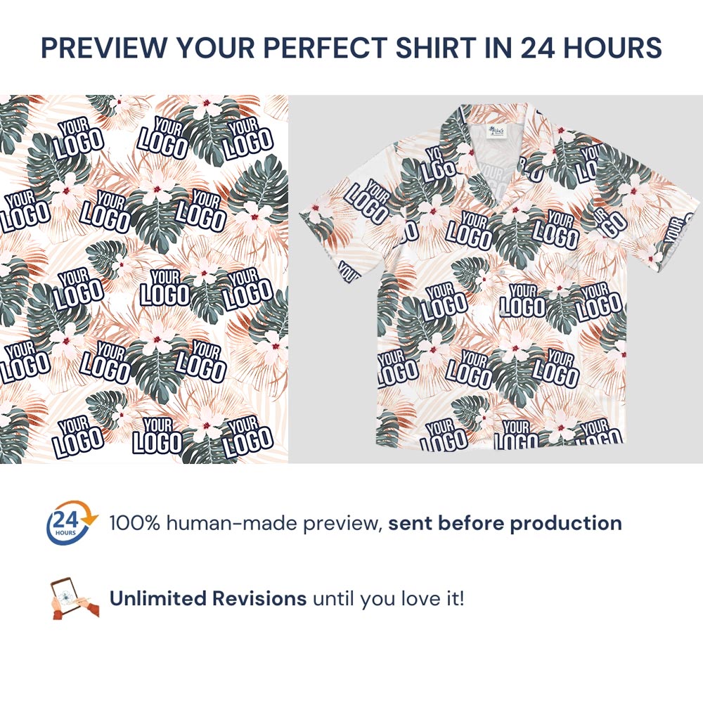 White Tropical Button Shirt With Custom Logo