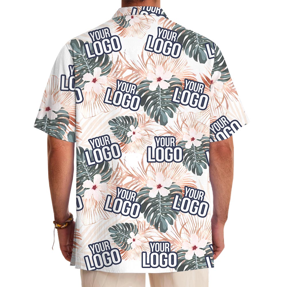 White Tropical Button Shirt With Custom Logo