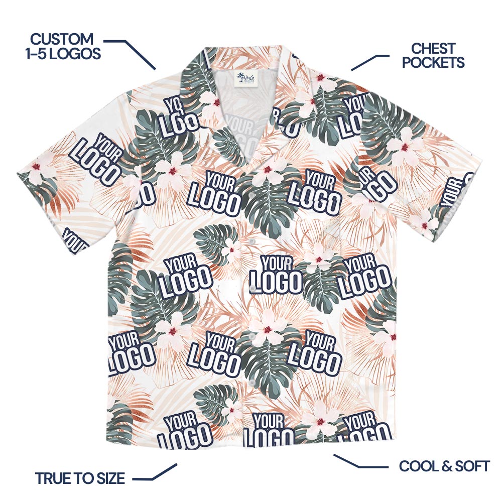 White Tropical Button Shirt With Custom Logo