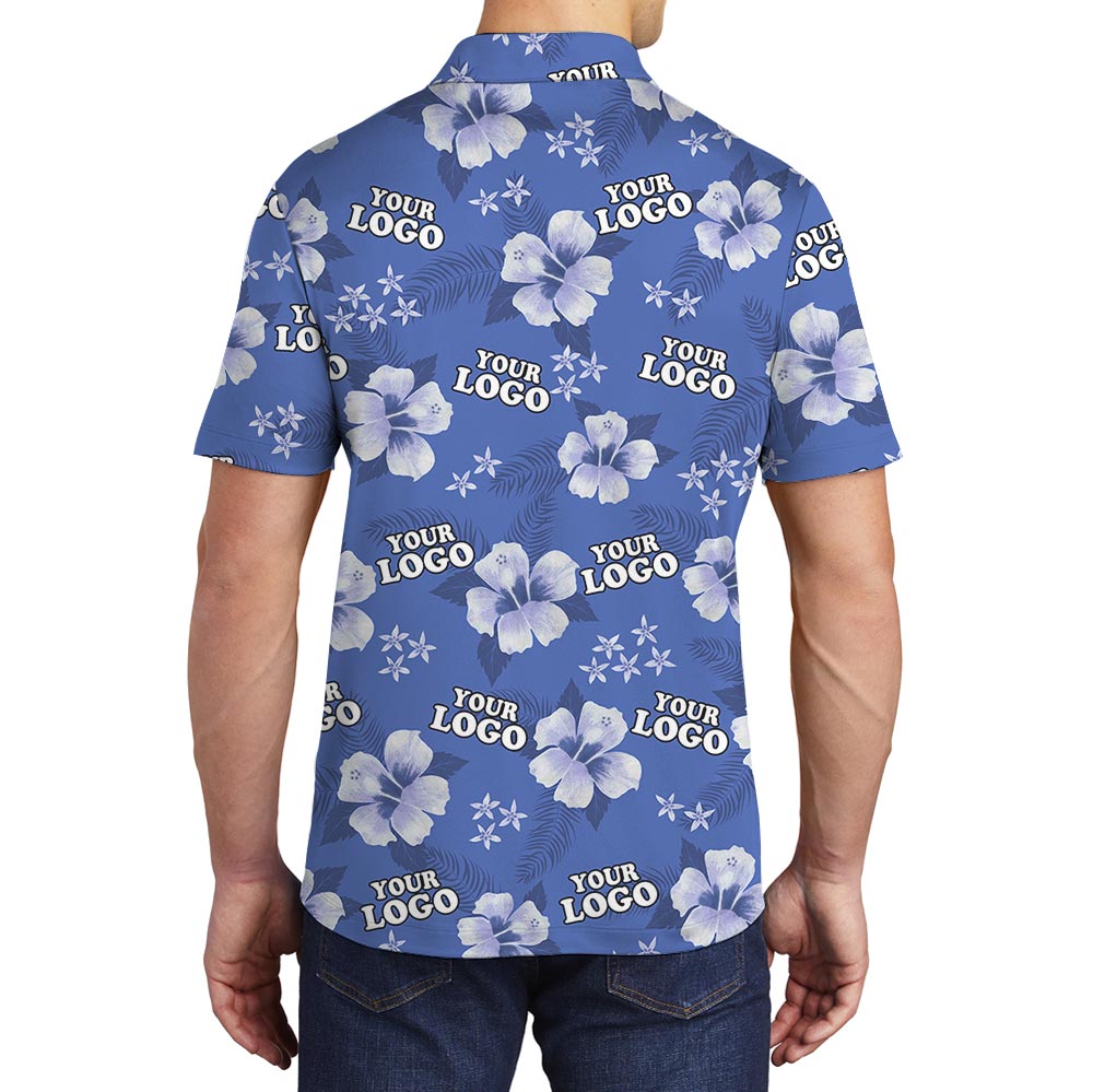 Blue Personalized Floral Polo Shirt With Logo