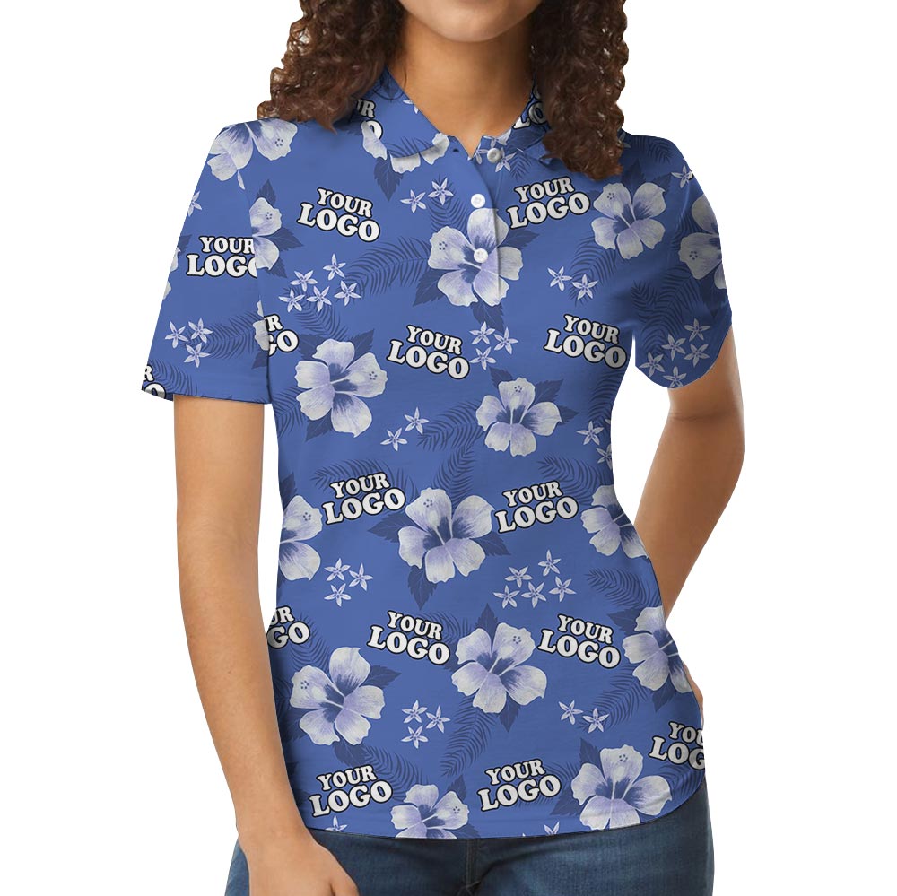 Blue Personalized Floral Polo Shirt With Logo