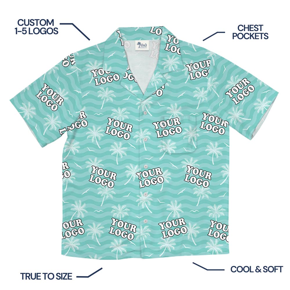 Personalized Palm Trees Blue Aloha Shirt Company Logo