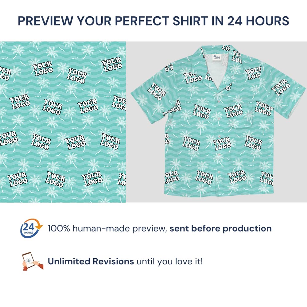 Personalized Palm Trees Blue Aloha Shirt Company Logo