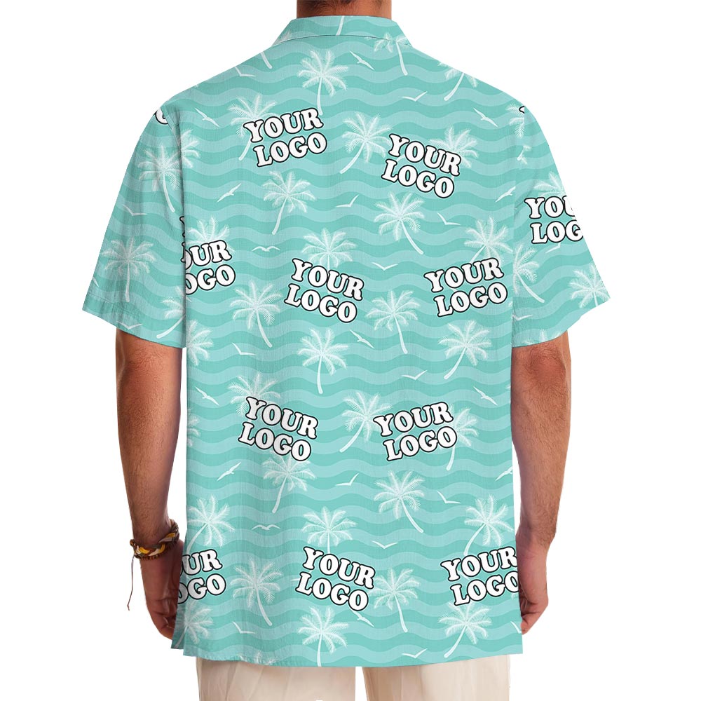 Personalized Palm Trees Blue Aloha Shirt Company Logo