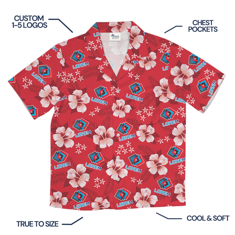 Personalized Red Floral Hawaiian Shirt Custom Logo Bulk Order
