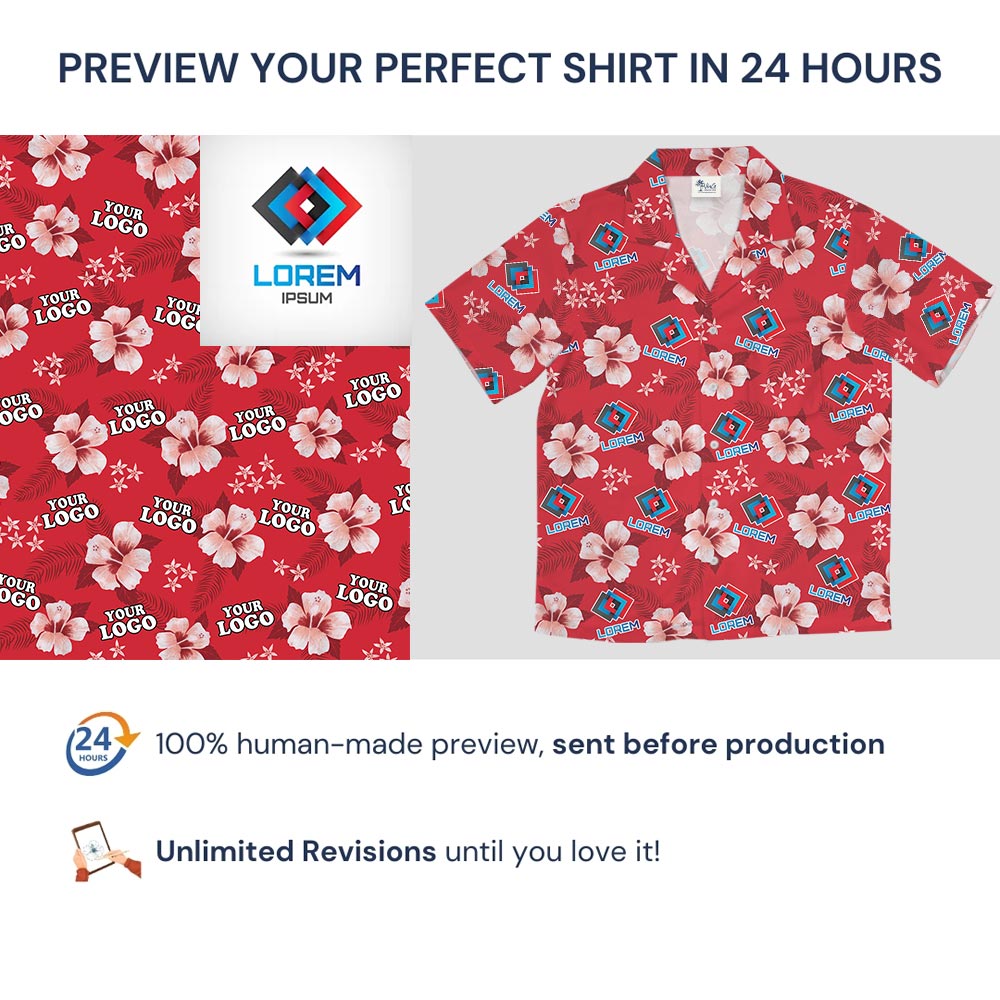 Personalized Red Floral Hawaiian Shirt Custom Logo Bulk Order