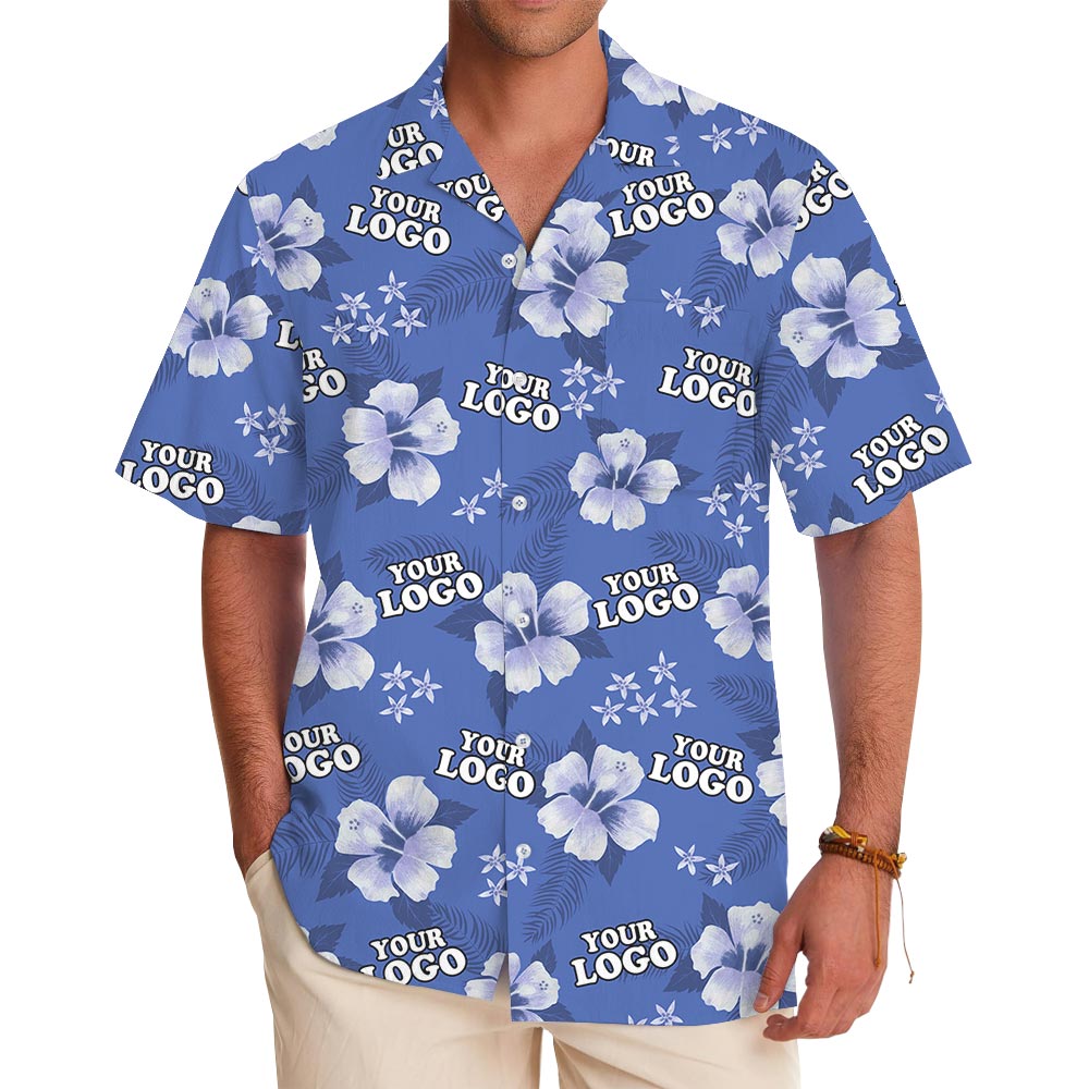Bulk Custom Logo Blue Vintage Hibiscus Navy Hawaiian Shirt - variant image 1