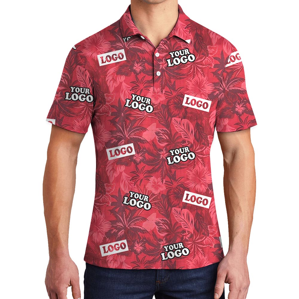 Vintage Custom Logo Red Tropical Polo Shirt - variant image 1
