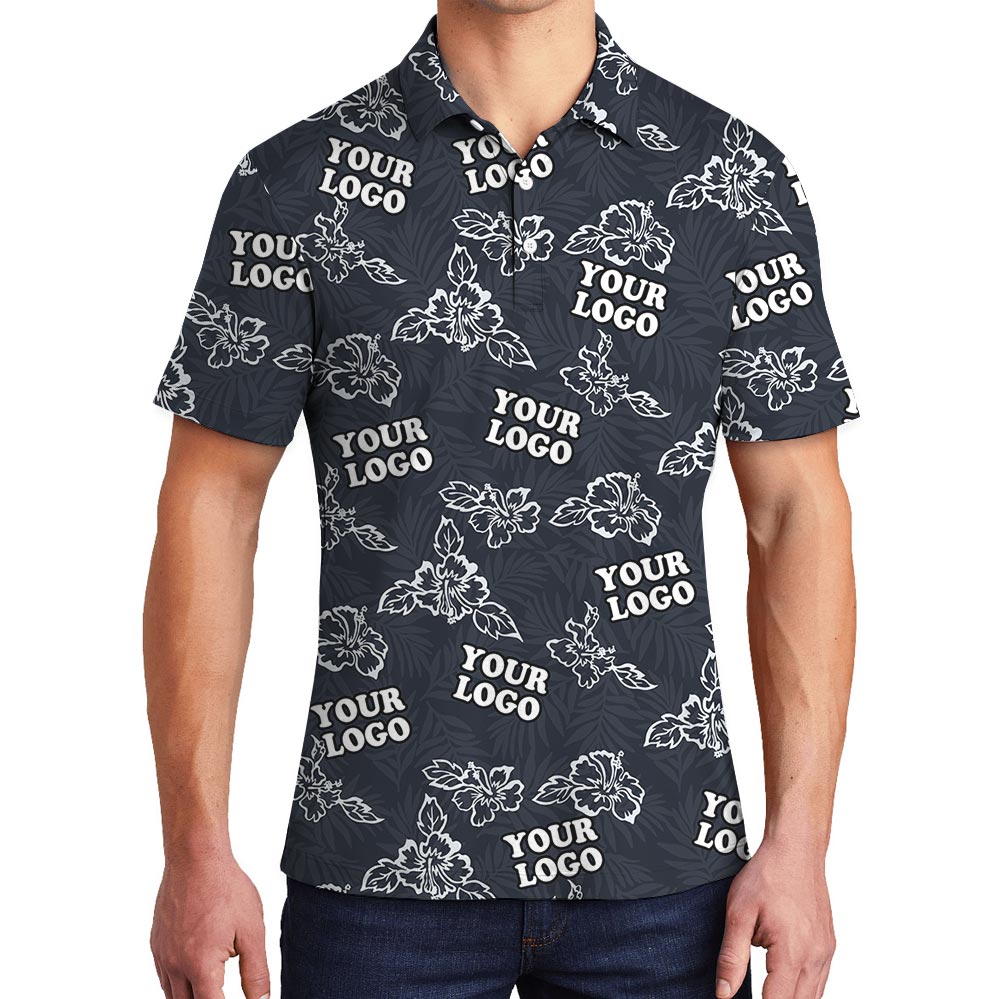 Bulk Order Navy Floral Polo Shirt Custom Any Logo - variant image 1