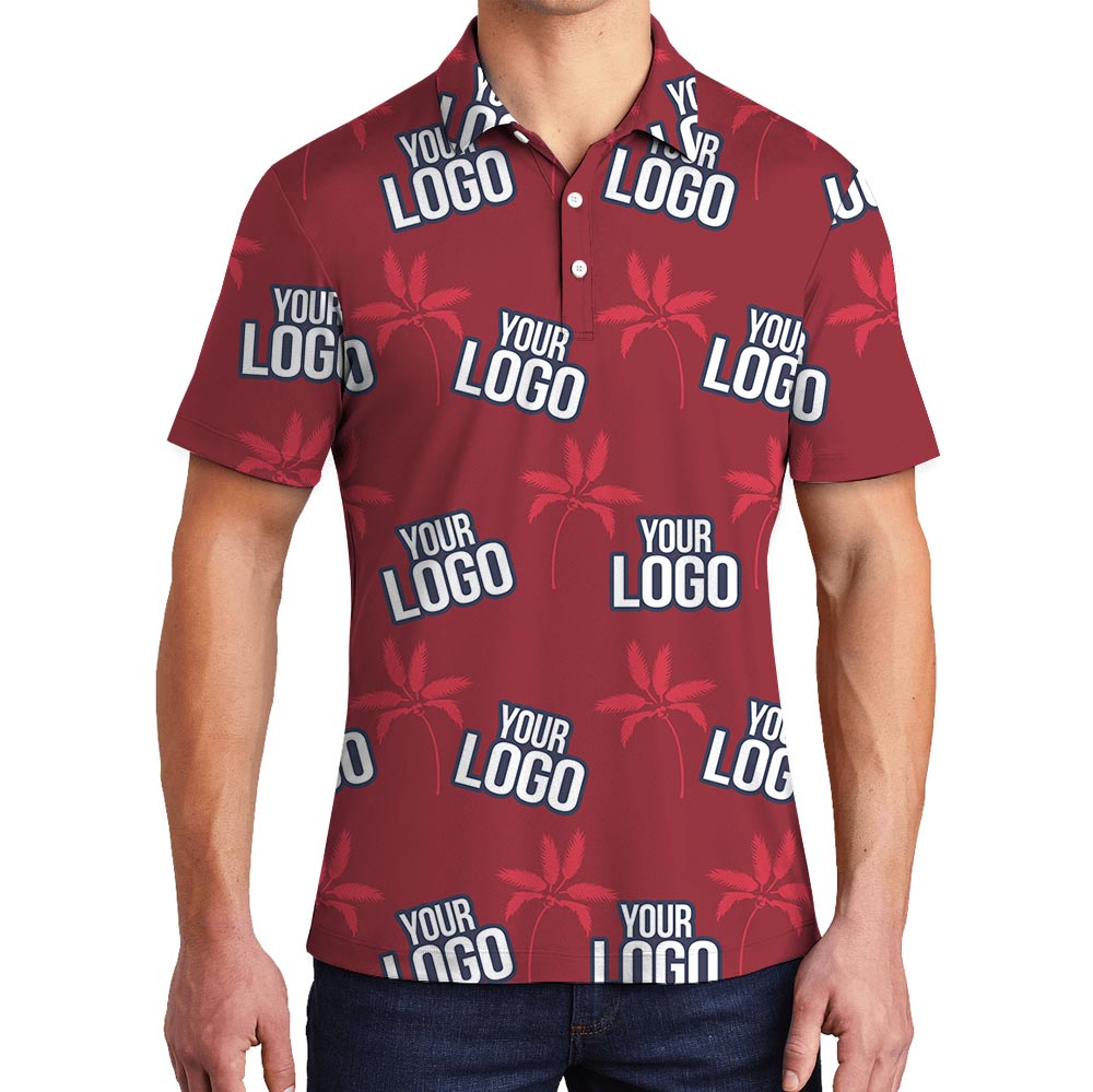 Palm Trees Red Polo Hawaiian Shirt With Your Logo - variant image 1