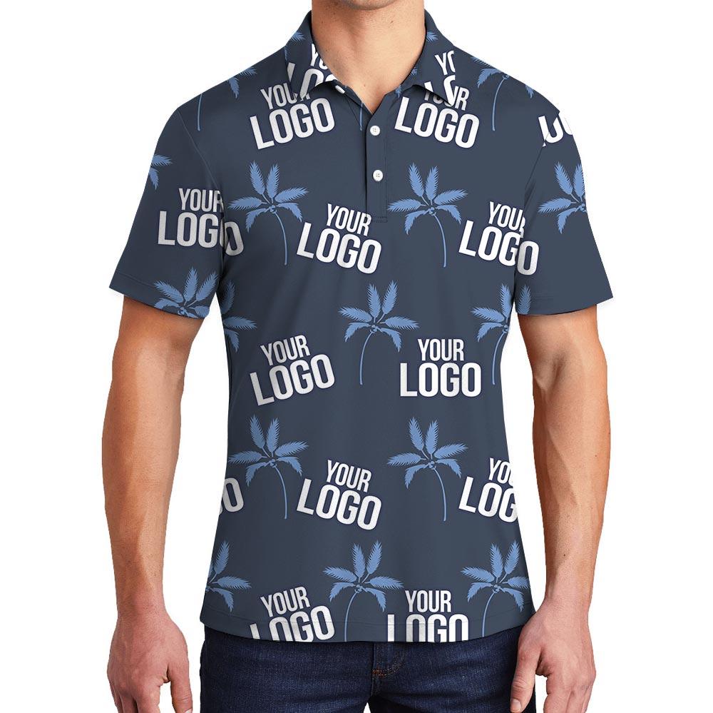 Navy Palm Trees Personalized Hawaiian Polo Shirt - variant image 1