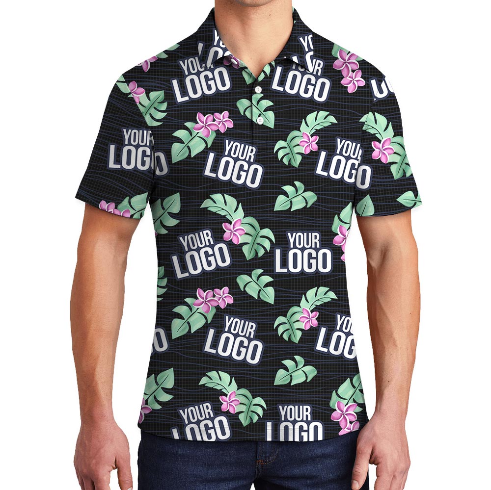 Custom Team Logo Black Tropical Polo Shirt - variant image 1
