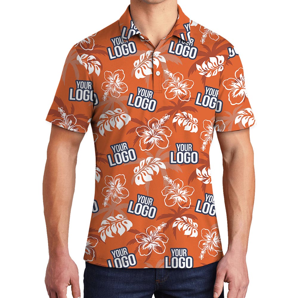 Orange Custom Logo Tropical Aloha Polo Golf Shirt - variant image 1