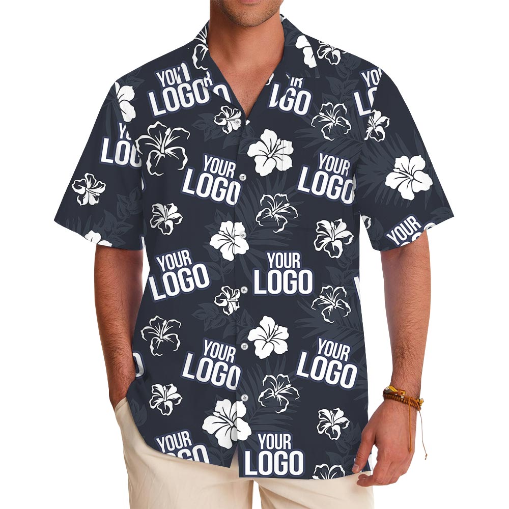Personalized Team Logo Floral Navy Hawaiian Shirt - variant image 1