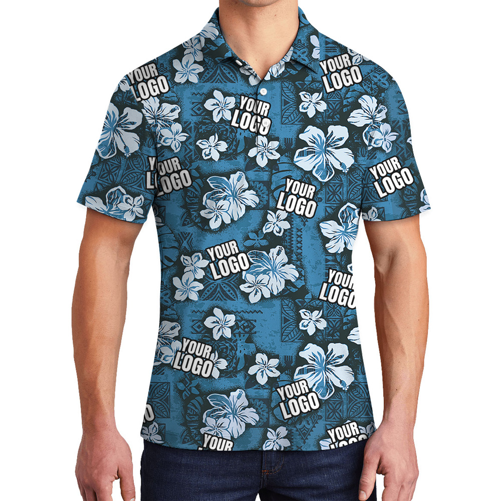 Custom Logo Vintage Blue Aloha Polo Shirt - variant image 1
