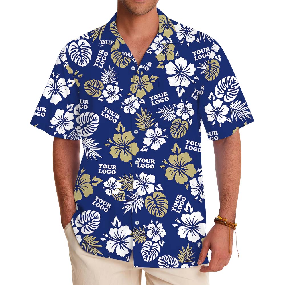 Vintage Blue Navy Hawaiian Shirt Custom Your Own Logo - variant image 1