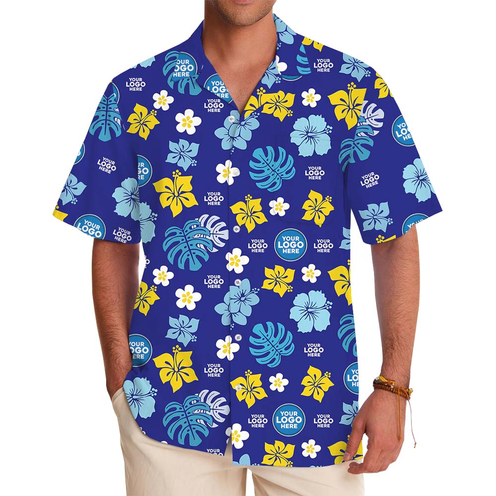 Custom Logo Navy Hawaiian Shirt With Front Pocket - variant image 1