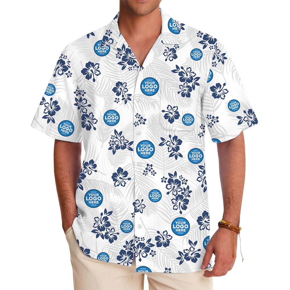 Hibiscus Tropical Leaf White Hawaiian Shirt With Logo - variant image 1