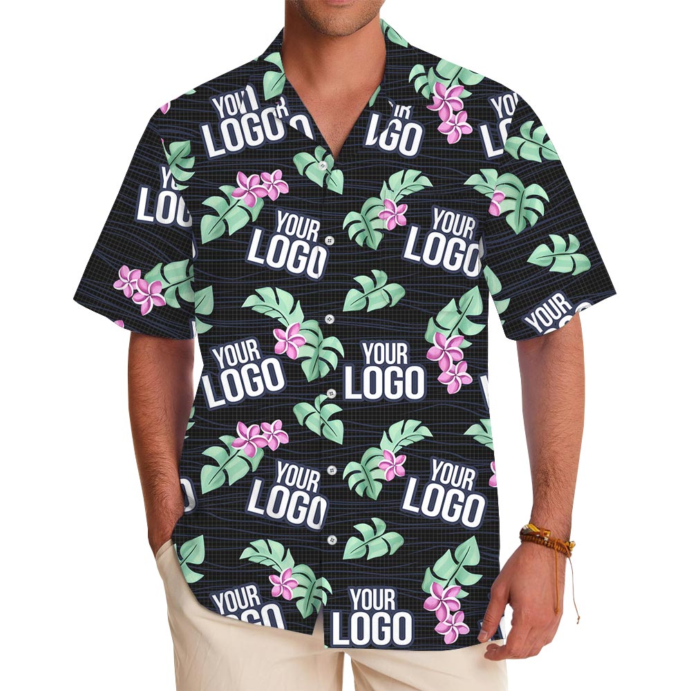 Black Plumeria Tropical Hawaiian Shirt Custom Logo - variant image 1