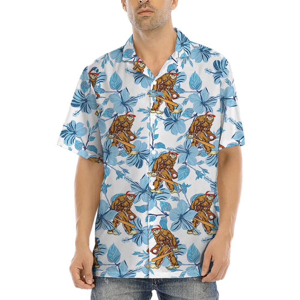 Bigfoot Baseball Short Sleeved Button Hawaiian Shirt - variant image 1