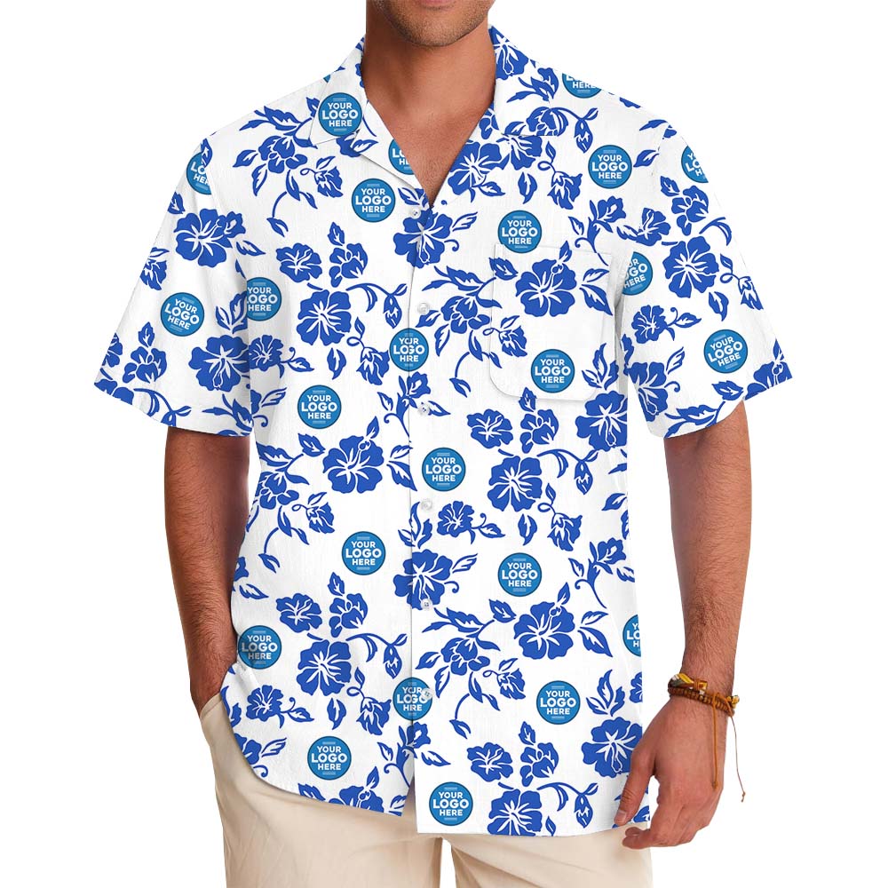 White And Blue Hibiscus Logo Hawaiian Shirt With Preview - variant image 1