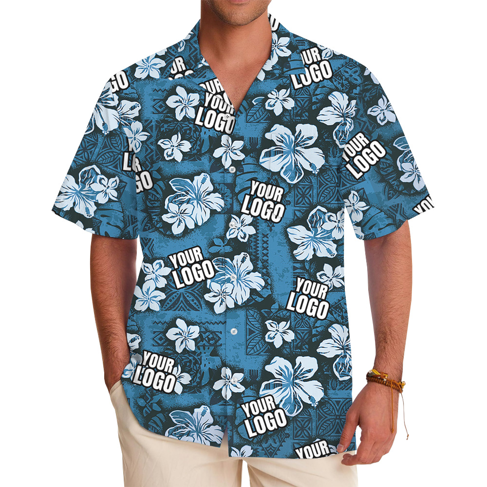 Custom Company Logo Vintage Blue Hawaiian Shirt - variant image 1