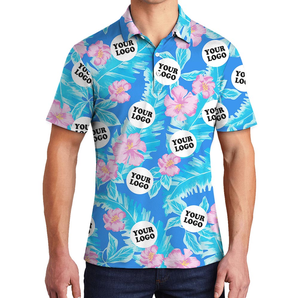 Custom Hibiscus Blue Hawaiian Polo With Your Logo - variant image 1