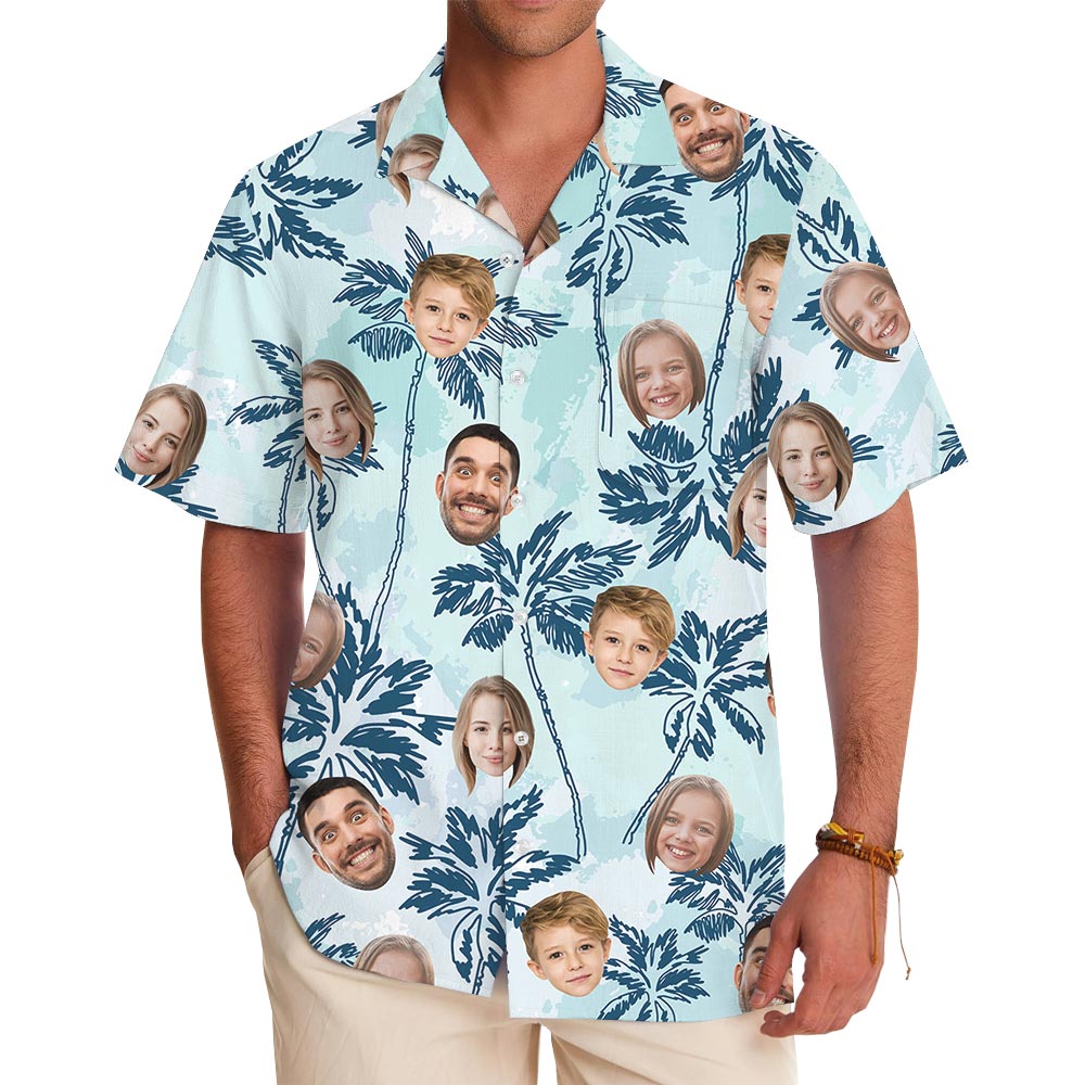 Blue Palm Trees Custom Family Face Hawaiian Shirt - variant image 1