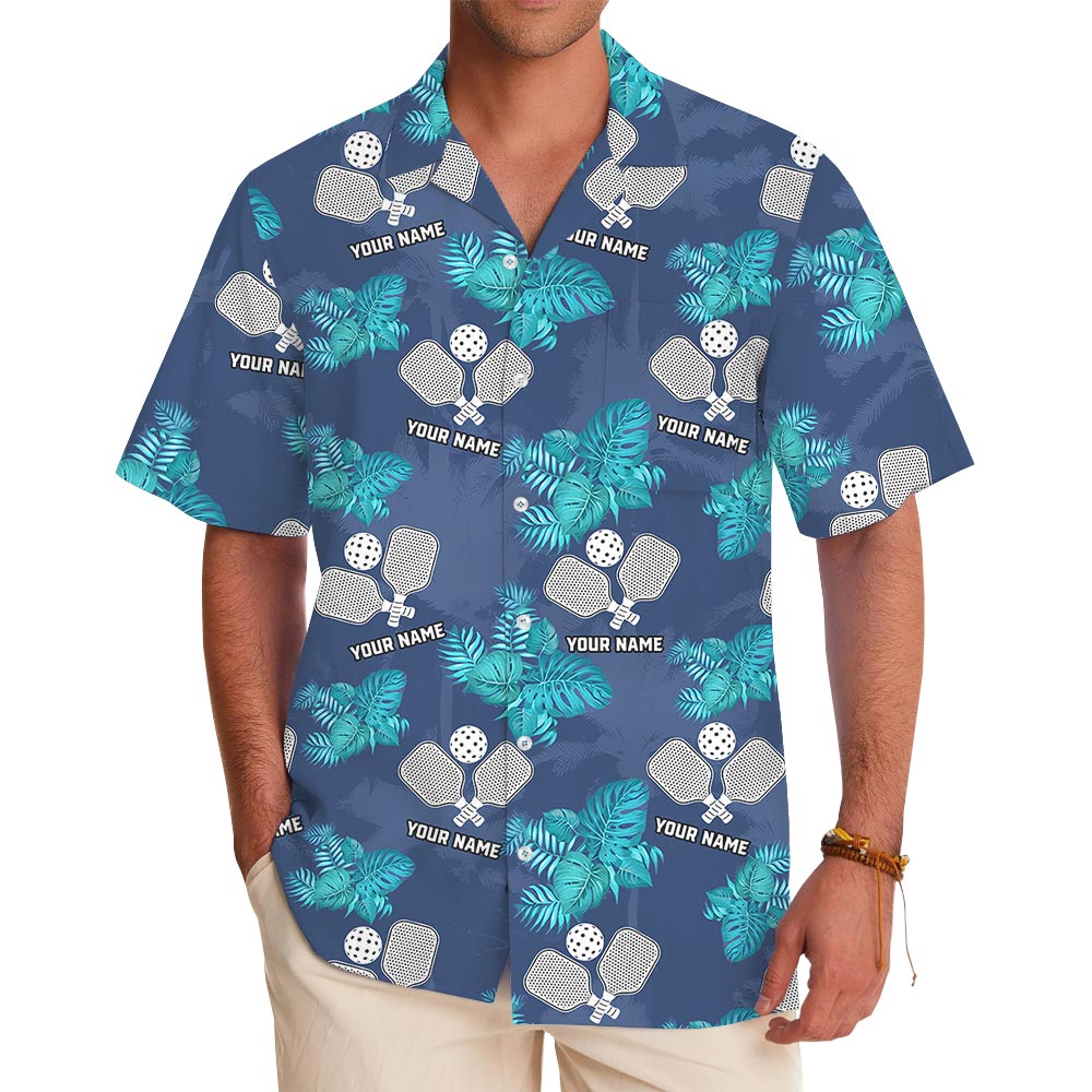 Navy Personalized Pickleball Hawaiian Shirt With Your Logo - variant image 1