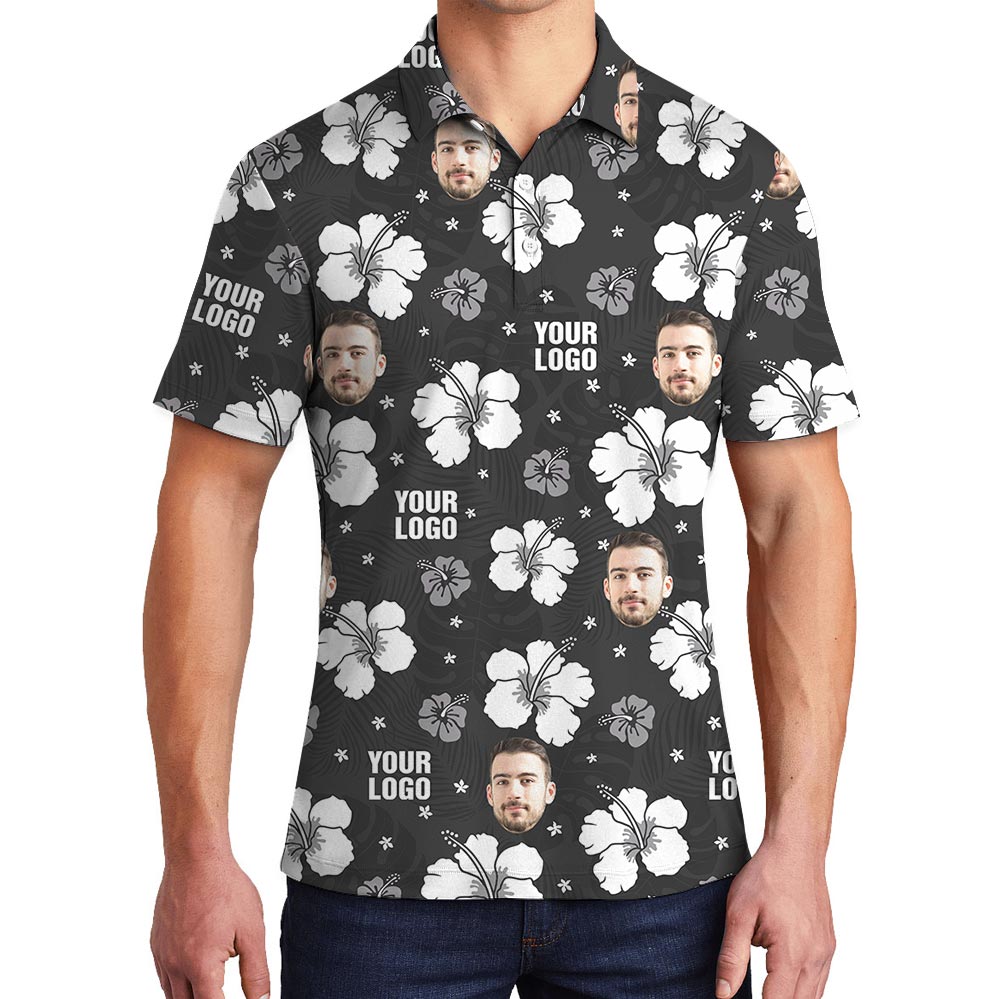 Custom Logo Black Hibiscus Hawaiian Polo Shirt For Men Women - variant image 1