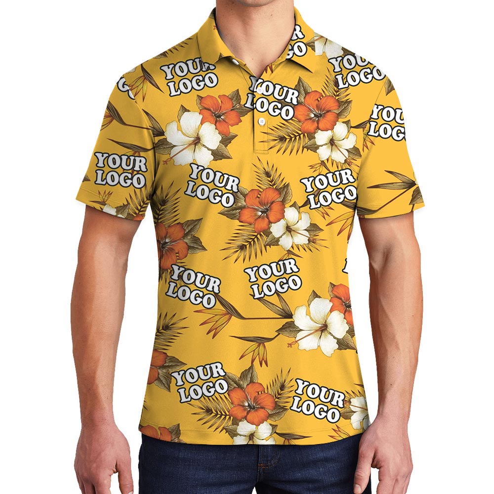 Yellow Tropical Custom Team Logo Hawaiian Golf Polo - variant image 1