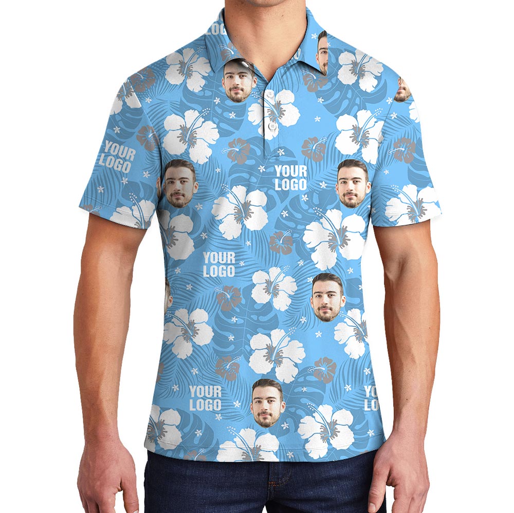 Blue Hibiscus Custom Logo Tropical Performance Polo Shirt - variant image 1