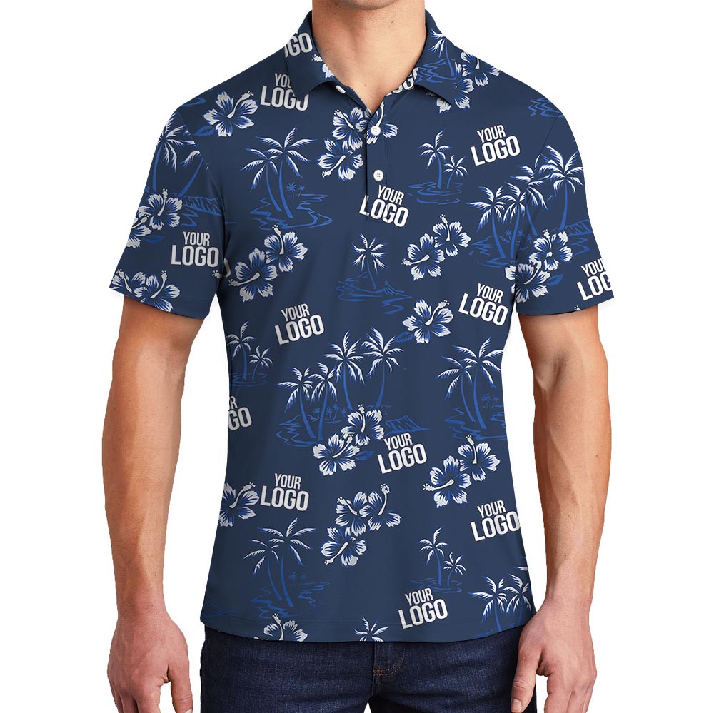 Navy Customized Hawaiian Golf Shirt Beach Theme - variant image 1