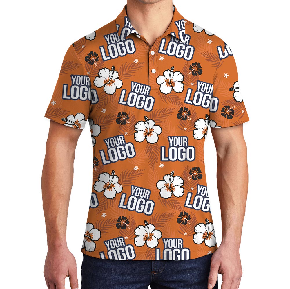 Custom Logo Orange Hawaiian Polo Shirt - variant image 1