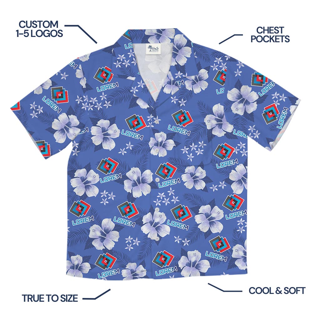 Bulk Custom Logo Blue Vintage Hibiscus Navy Hawaiian Shirt