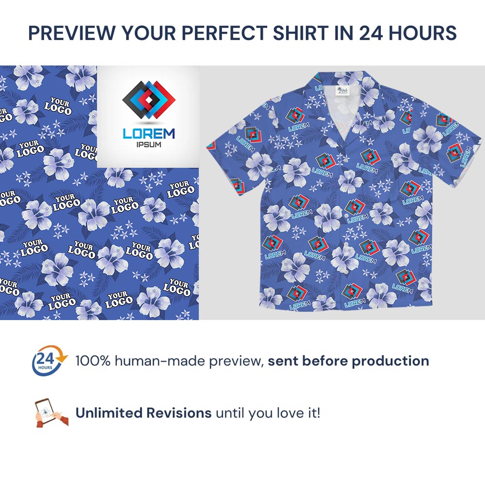 Bulk Custom Logo Blue Vintage Hibiscus Navy Hawaiian Shirt