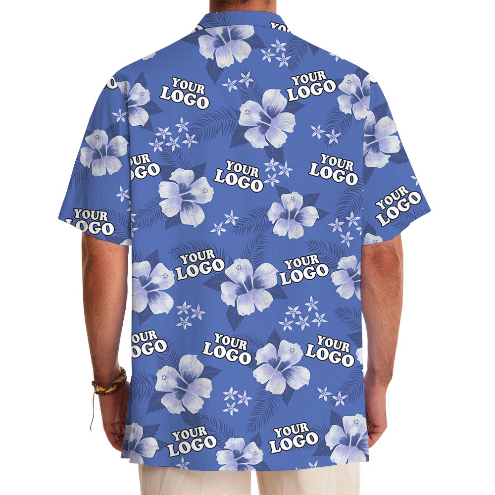 Bulk Custom Logo Blue Vintage Hibiscus Navy Hawaiian Shirt