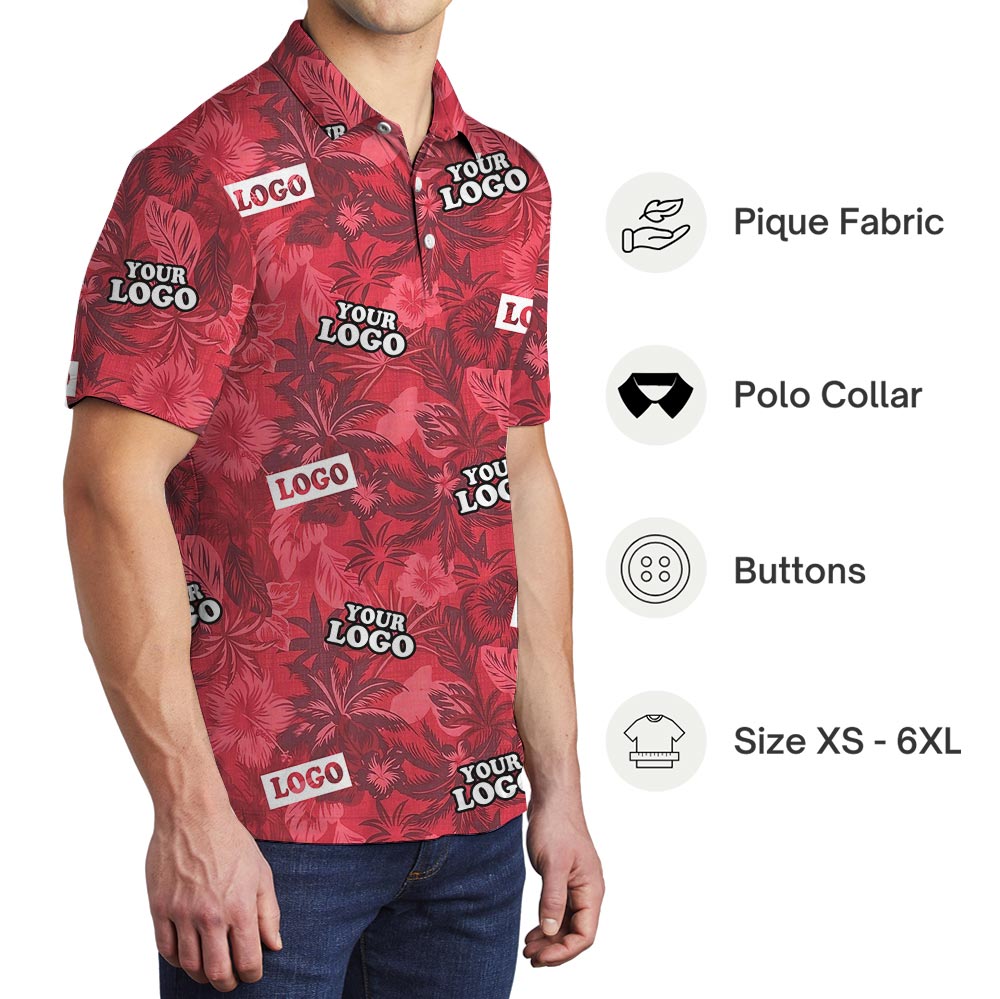 Vintage Custom Logo Red Tropical Polo Shirt