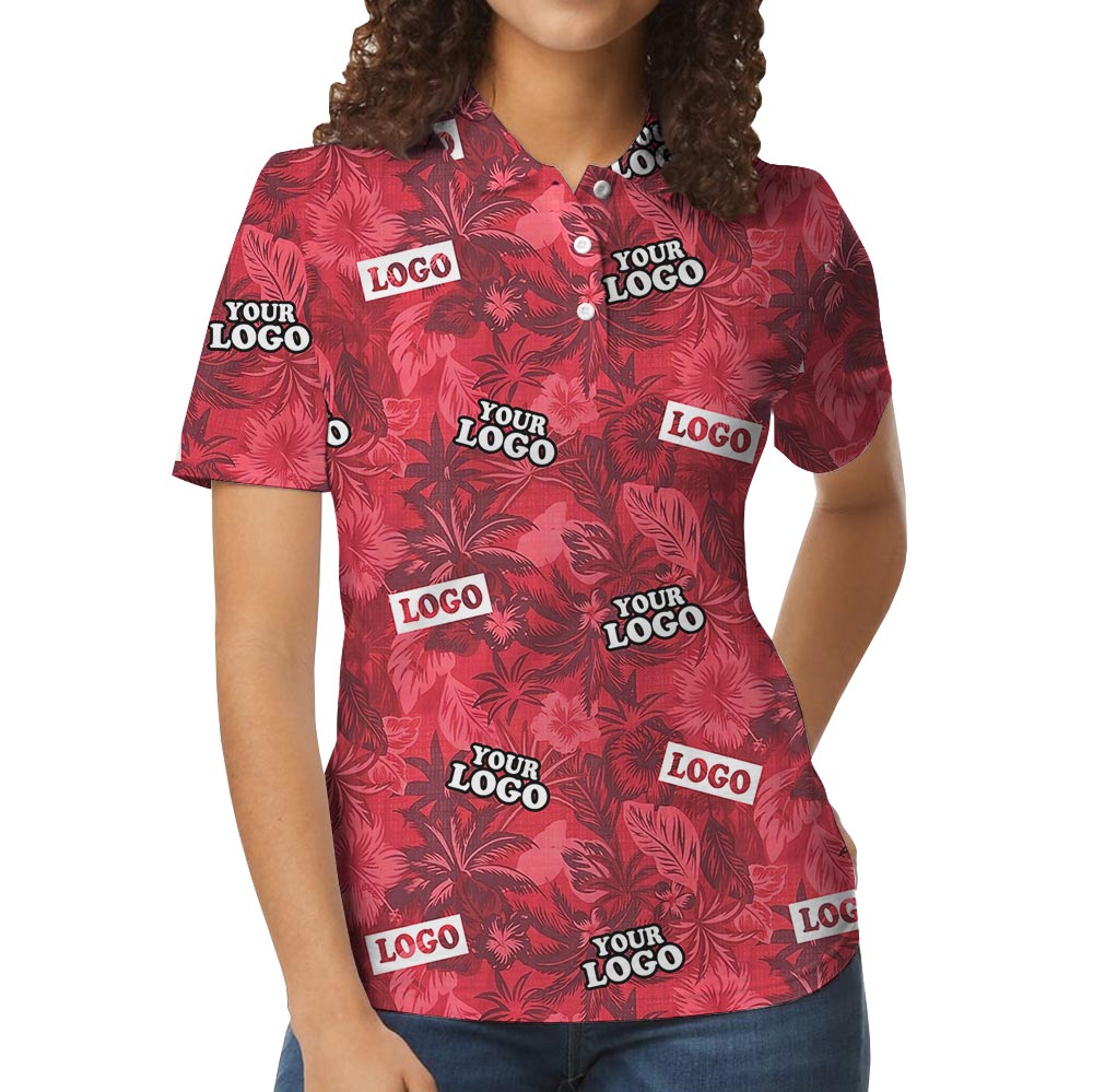 Vintage Custom Logo Red Tropical Polo Shirt