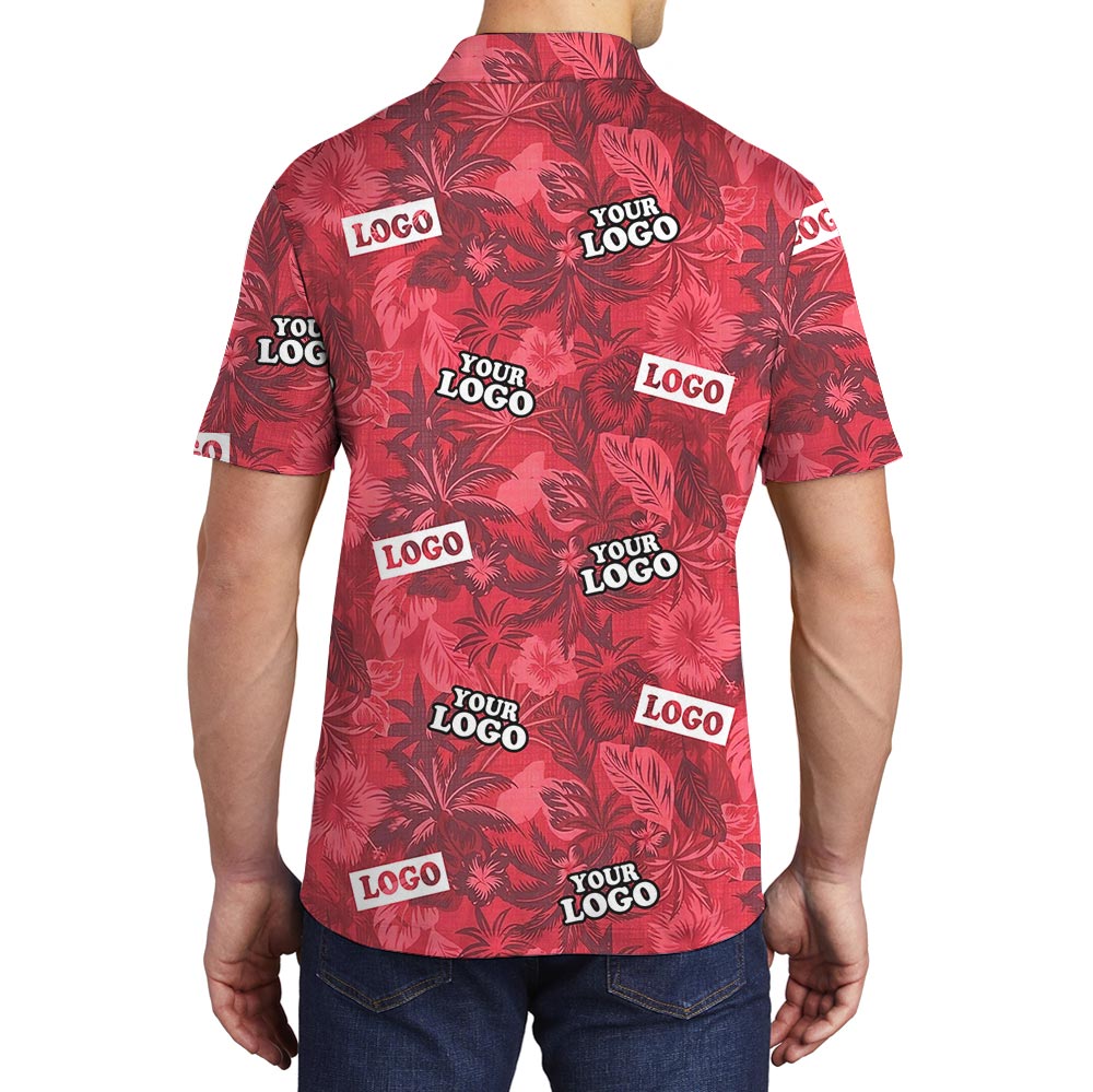 Vintage Custom Logo Red Tropical Polo Shirt
