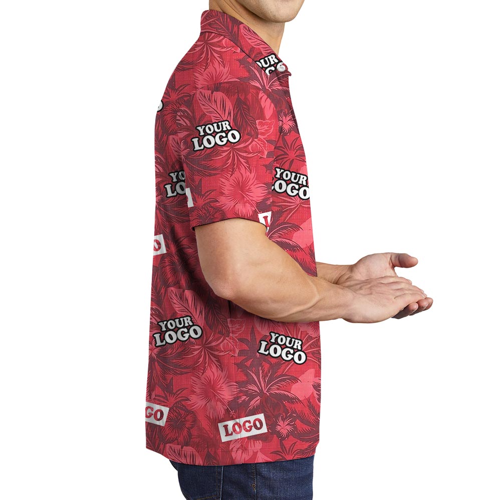Vintage Custom Logo Red Tropical Polo Shirt