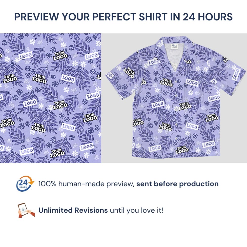 Custom Logo Purple Hawaiian Shirt Bulk No Minimum