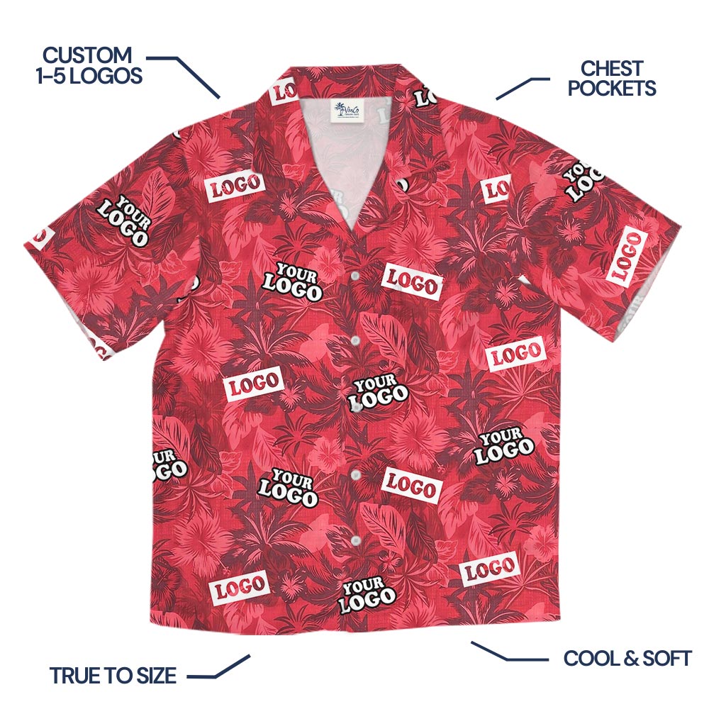 Red Personalized Team Logo Hawaiian Shirt Bulk Order