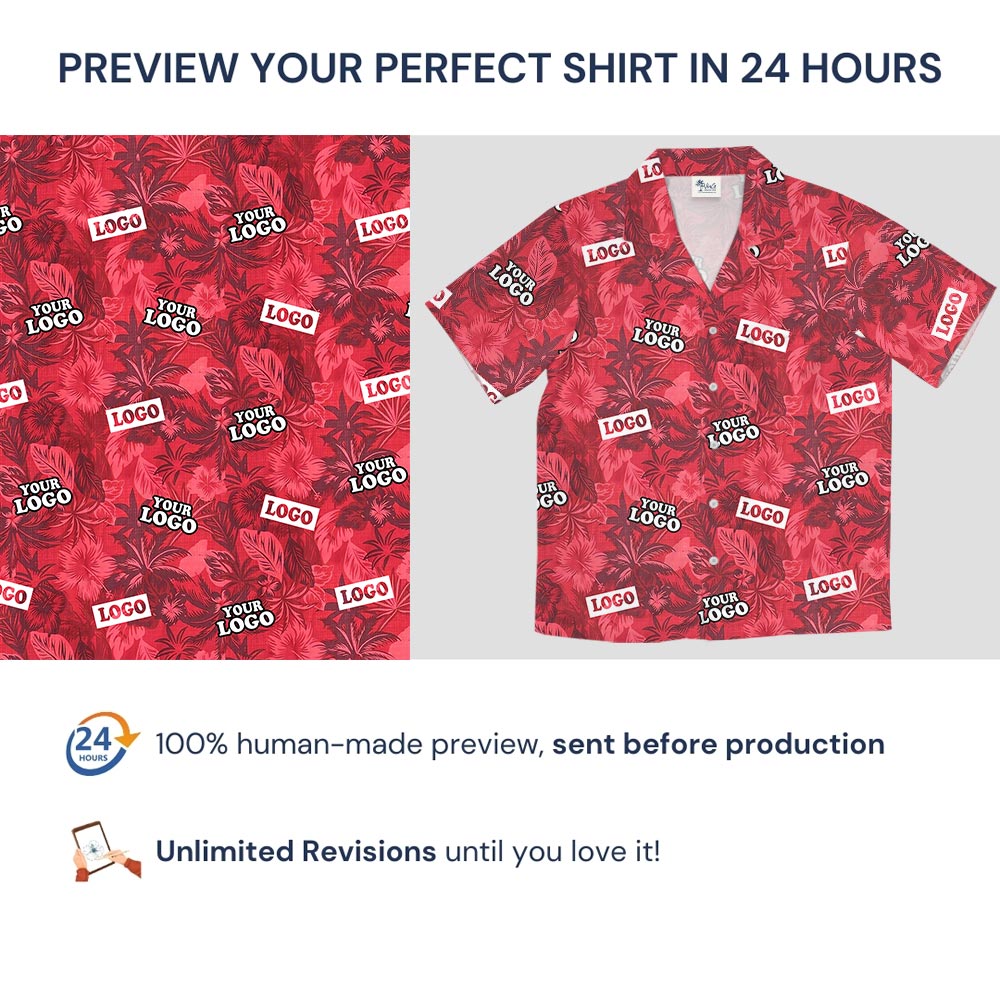 Red Personalized Team Logo Hawaiian Shirt Bulk Order