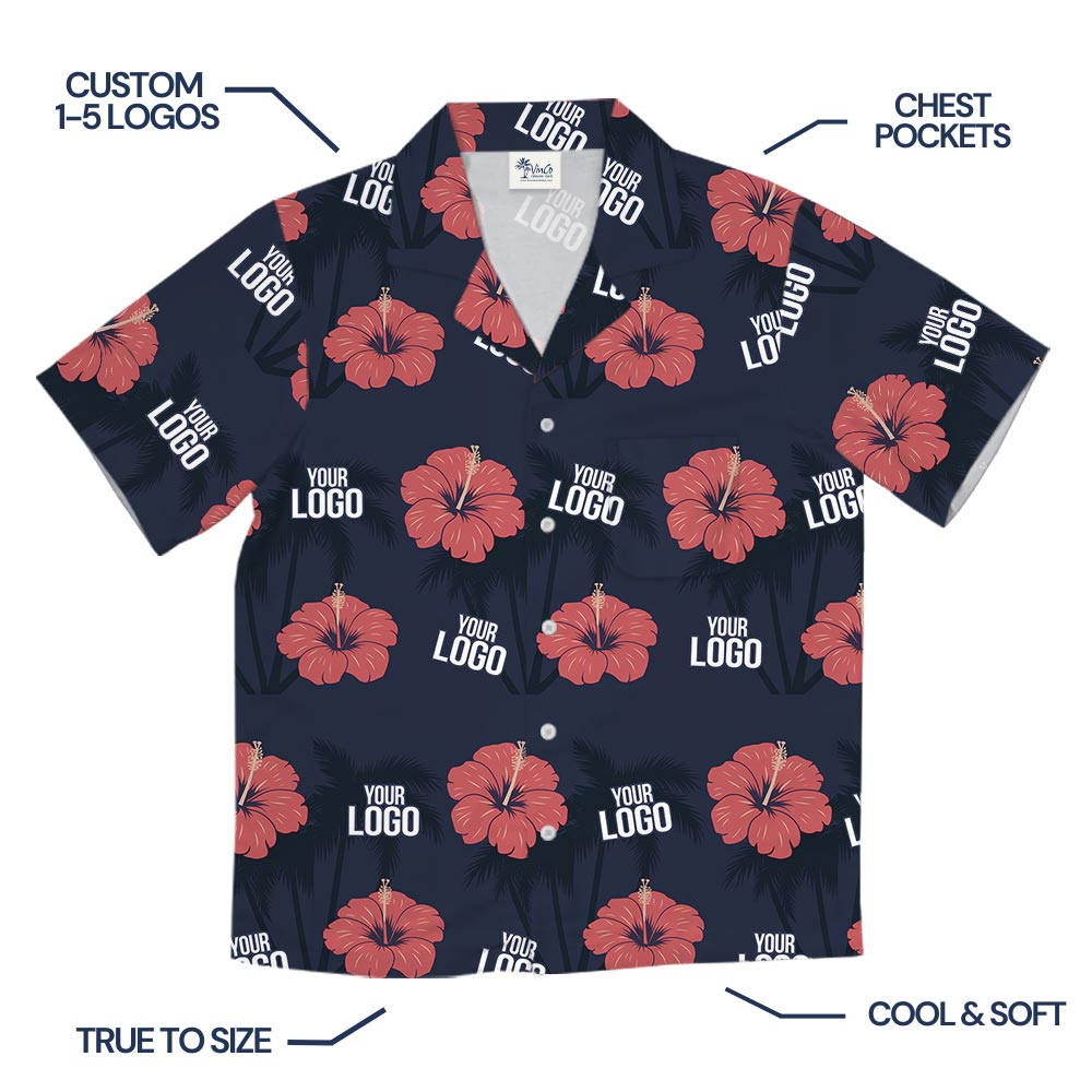 Classic Hibiscus Navy Hawaiian Shirt Custom Logo