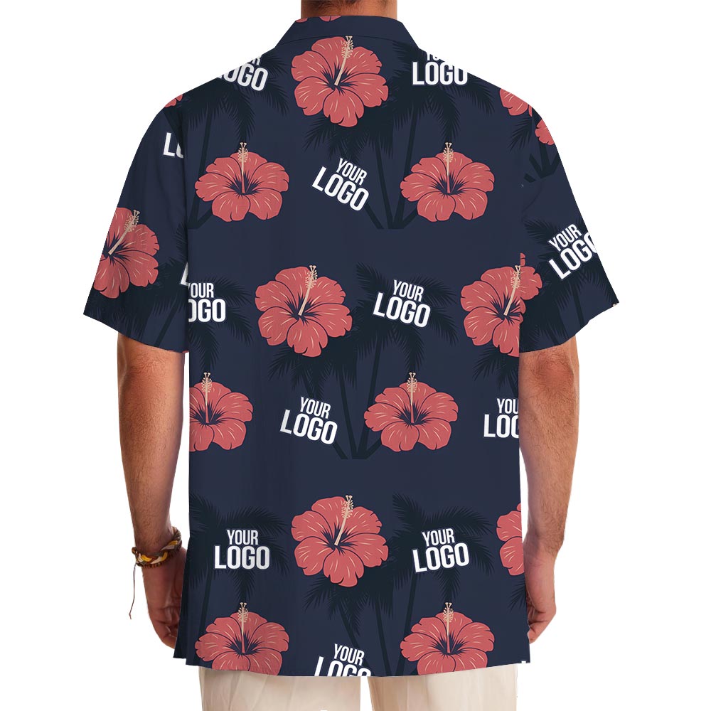 Classic Hibiscus Navy Hawaiian Shirt Custom Logo