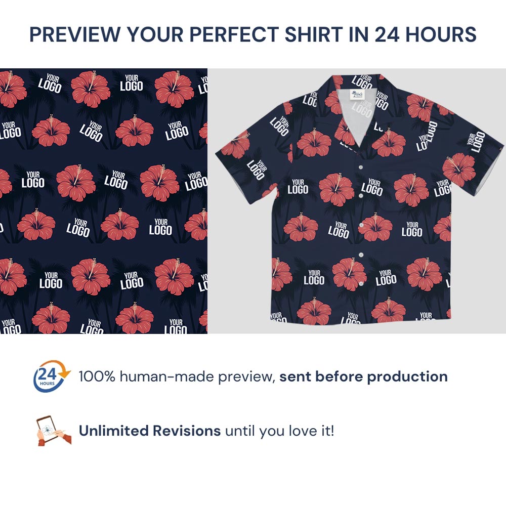 Classic Hibiscus Navy Hawaiian Shirt Custom Logo
