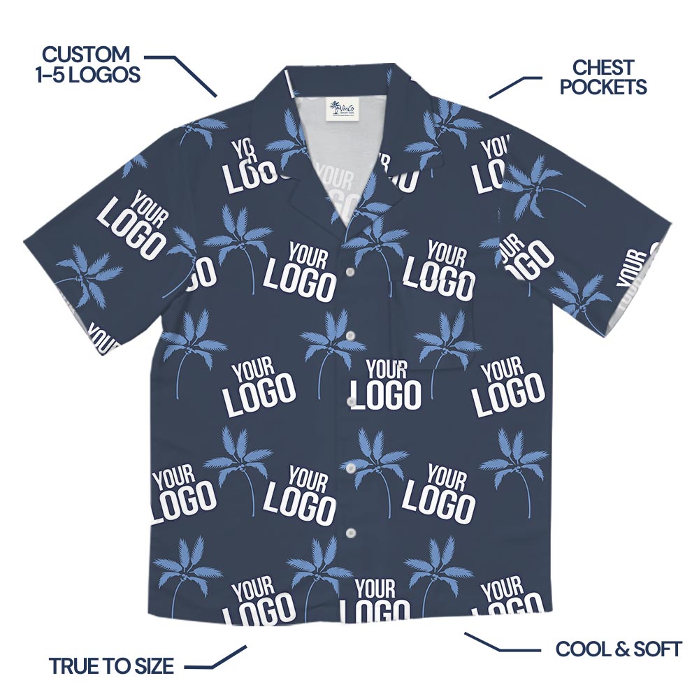 Bulk Custom Logo Navy Tropical Shirt No Minimum